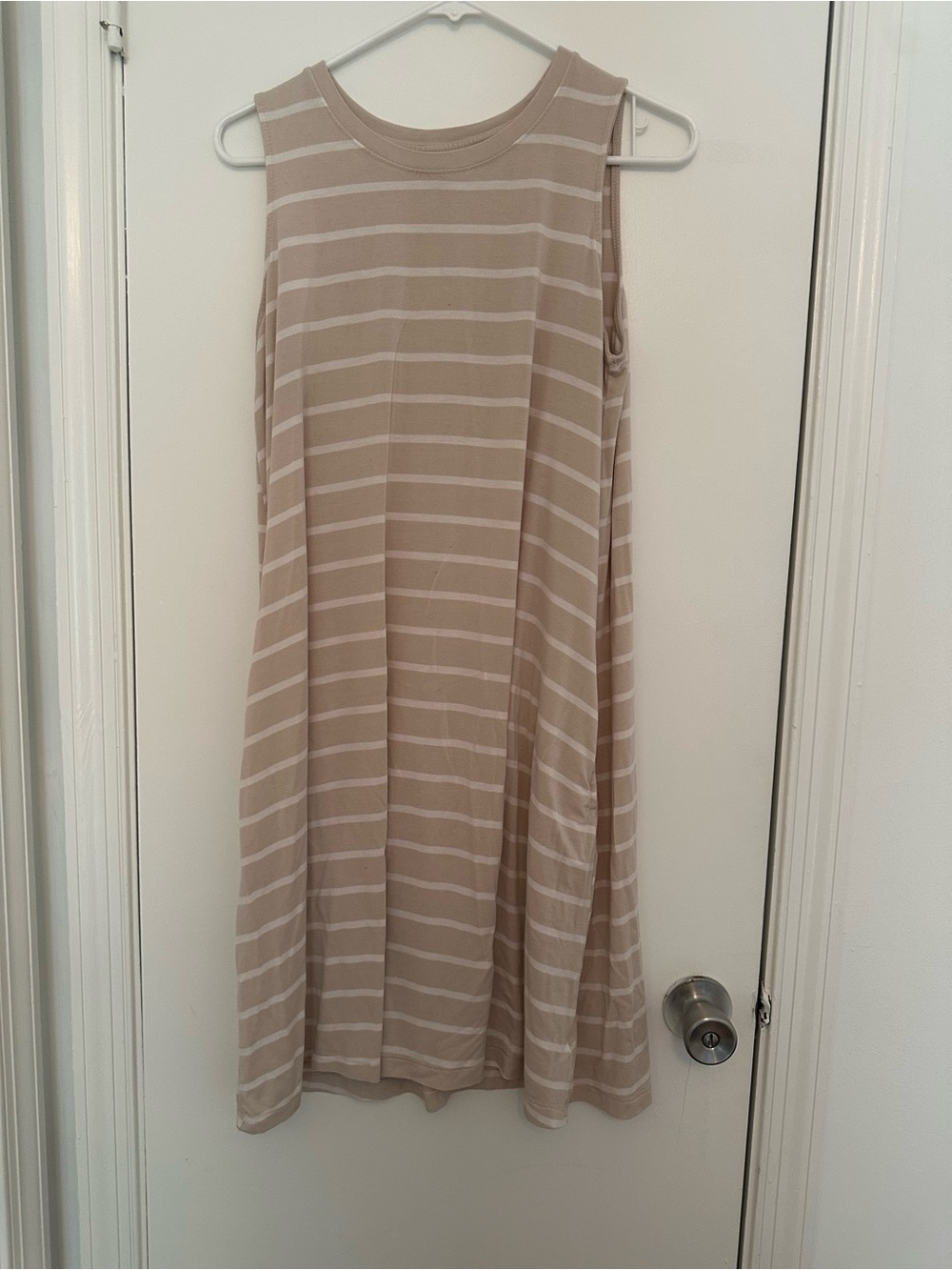 Time and Tru Beige and White Striped A-Line Dress